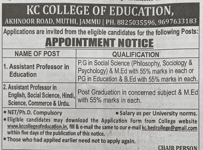 Appointment Notice in Daily Excelsior
